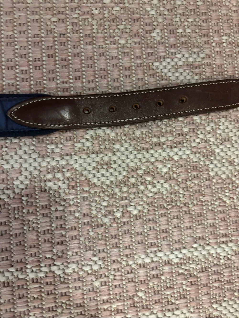 Vineyard Vines Navy Fabric Belt with Brown Leather Trim